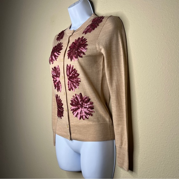J CREW Camel & Pink Sequin Flower Jackie Cardigan Sweater - AE171 - Sz XS - Picture 5 of 10